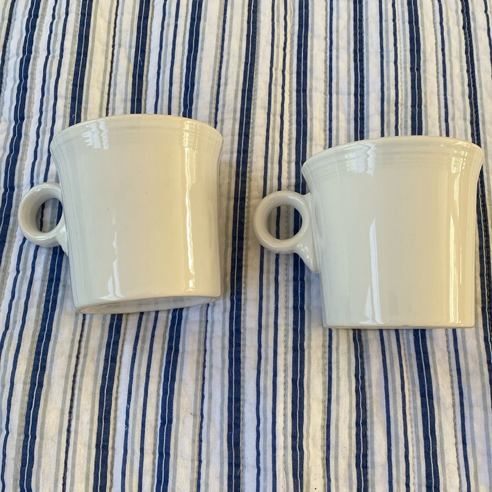 Homer Laughlin Fiesta white pair of coffee cups
